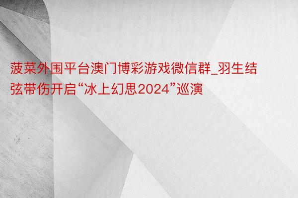菠菜外围平台澳门博彩游戏微信群_羽生结弦带伤开启“冰上幻思2024”巡演