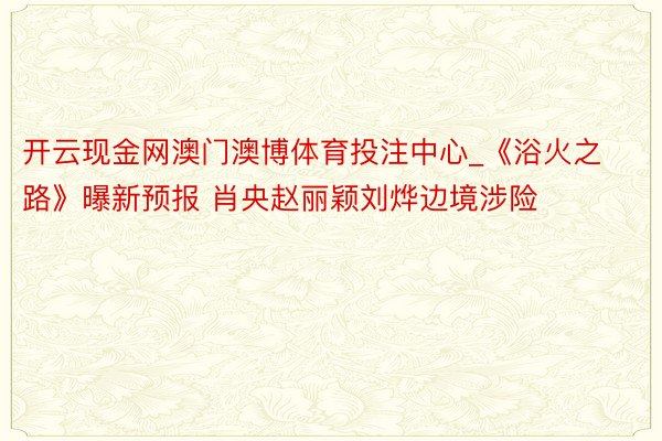 开云现金网澳门澳博体育投注中心_《浴火之路》曝新预报 肖央赵丽颖刘烨边境涉险